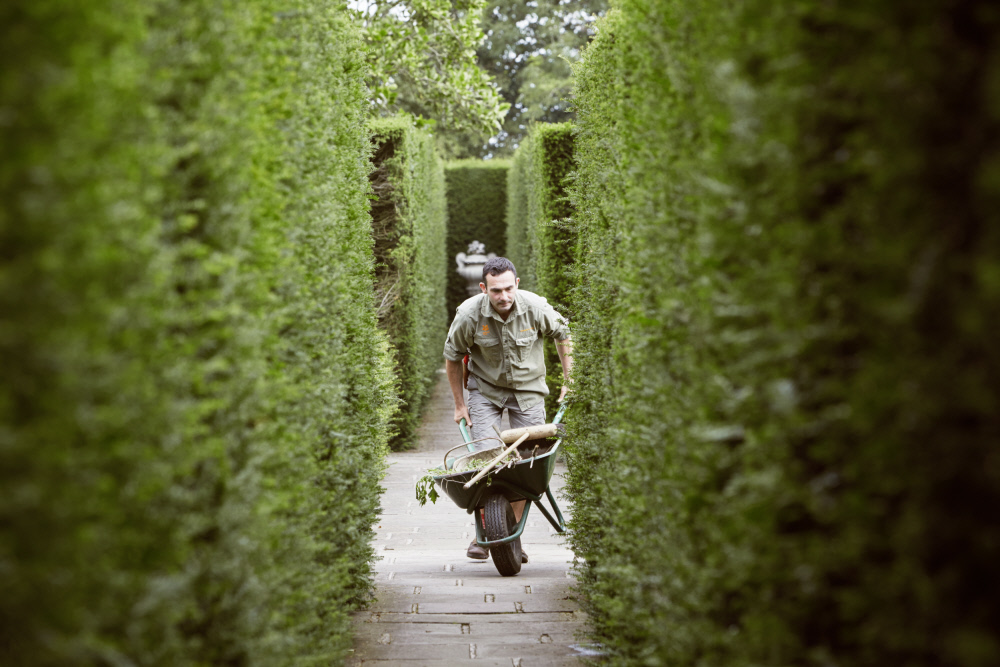 Gardener with wheelbarrow